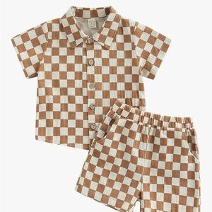 Amazon Toddler/ Baby Short Sleeve Button Down Checkerboard Matching Set